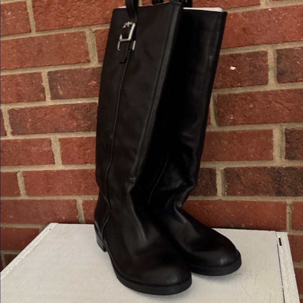 Jessica Simpson Vanitya Leather Pull Up Black Knee High Boots